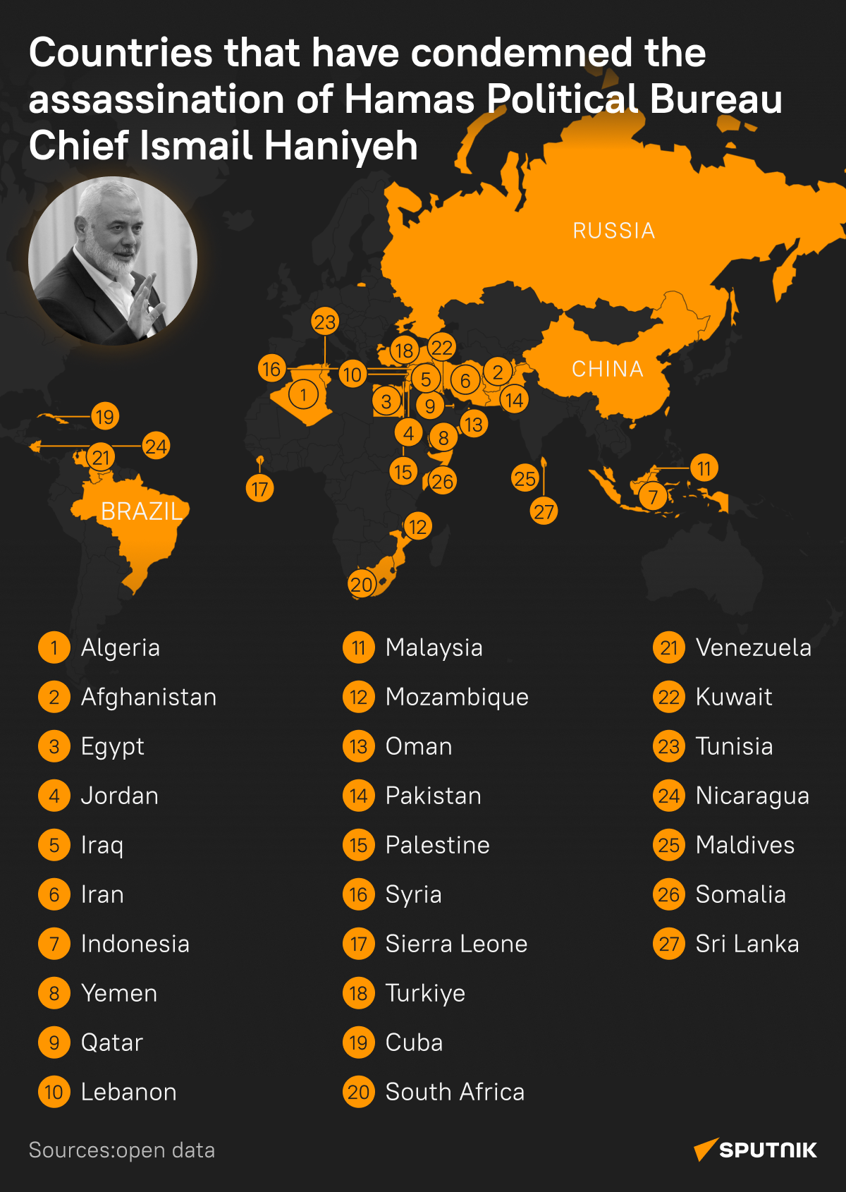 Which Countries Have Condemned the Killing of Hamas Leader Ismail Haniyeh? - Sputnik International