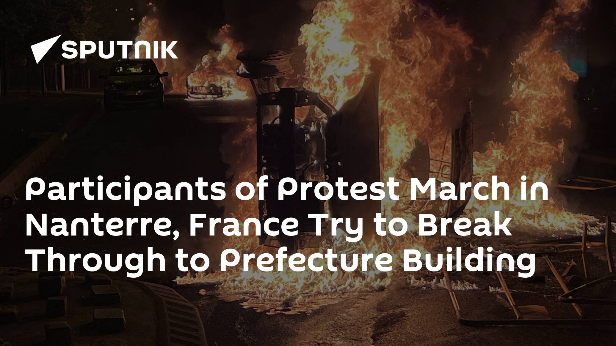 Participants of Protest March in Nanterre, France Try to Break Through to Prefecture Building