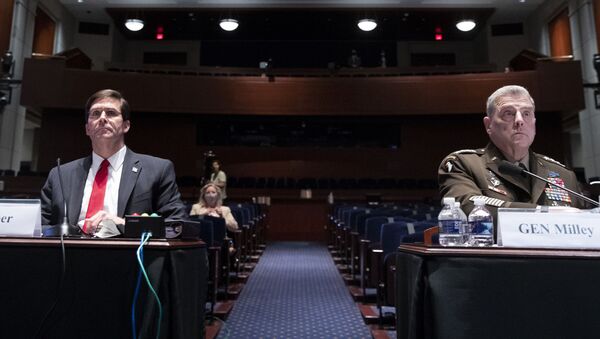 Defense Secretary Mark Esper, left, and Chairman of the Joint Chiefs of Staff Gen. Mark Milley appear during a House Armed Services Committee hearing on Thursday, 9 July 2020 - Sputnik International