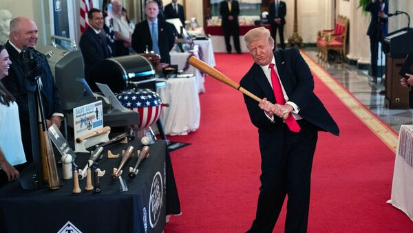 President Donald Trump swings a baseball bat during the Spirit of America Showcase at the White House, Thursday, July 2, 2020, in Washington - Sputnik International