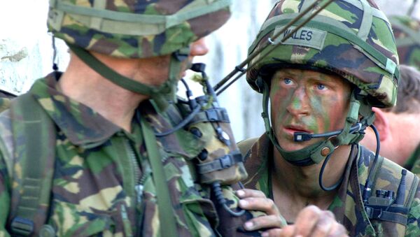 In this picture released by Ministry of Defence in London, Tuesday April 11, 2006, Britain's Prince Harry, right, takes part in his final training exercise, in Cyprus, in March 2006 - Sputnik International