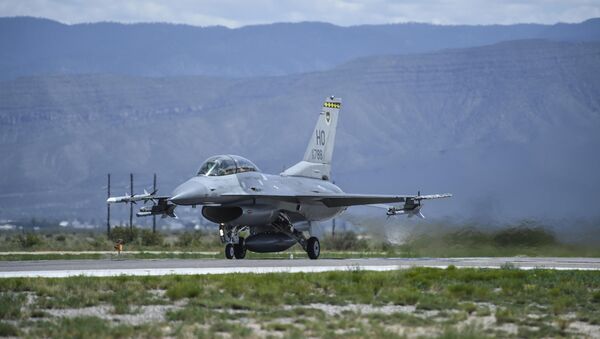 This photo, taken 17 August 2017 and provided by the US Air Force, shows an F-16 Fighting Falcon ready for take-off in preparation to perform a final joint flying mission at Holloman Air Force Base in Alamogordo, NM. - Sputnik International