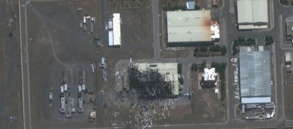 A handout satellite image shows a closeup view of a building damaged by fire at the Natanz nuclear facility in Iran A handout satellite image shows a closeup view of a building damaged by fire at the Natanz nuclear facility in Iran - Sputnik International