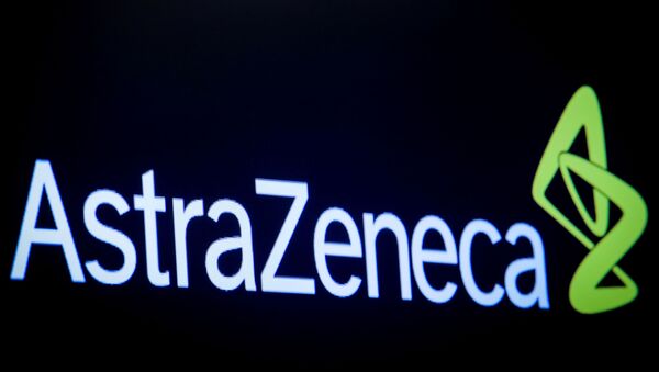 The logo for pharmaceutical company AstraZeneca at the New York Stock Exchange in New York, U.S., April 8, 2019 - Sputnik International