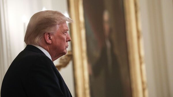 U.S. President Donald Trump stands next to a portrait of former President George Washington as he attends an event where he spoke about sending federal law enforcement agents to several U.S. cities to assist local police in combating what the Justice Department has described as a ?surge? of violent crime, in the East Room at the White House in Washington, U.S., July 22, 2020. - Sputnik International