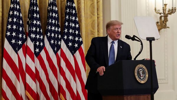 US President Donald Trump speaks about sending federal law enforcement agents to several U.S. cities to assist local police in combating what the Justice Department has described as a “surge” of violent crime, in the East Room at the White House in Washington, US, July 22, 2020. - Sputnik International