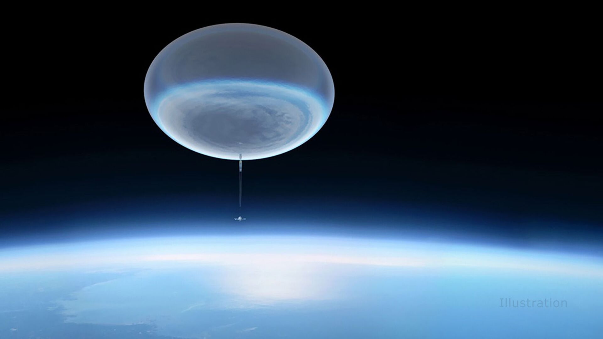 This illustration shows a high-altitude balloon ascending into the upper atmosphere. When fully inflated, these balloons are 400 feet (150 meters) wide, or about the size of a football stadium, and reach an altitude of 130,000 feet (24.6 miles or 40 kilometers) - Sputnik International, 1920, 15.09.2023