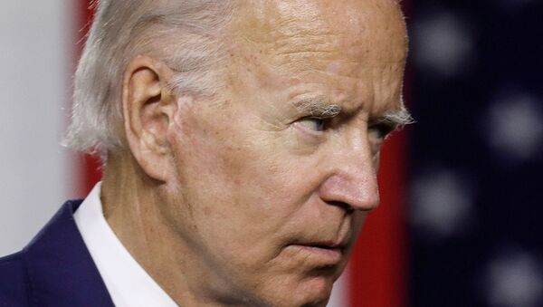 Democratic U.S. presidential candidate and former Vice President Joe Biden concludes remarks during a campaign event in Wilmington, Delaware, U.S., July 14, 2020. - Sputnik International