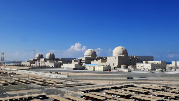  A file photo taken on November 12, 2019 as a handout picture obtained from the media office of the Barakah Nuclear Power Plant on February 13,  shows a general view of the power plant in the Gharbiya region of Abu Dhabi on the Gulf coastline about 50 kilometres west of Ruwais. - Sputnik International