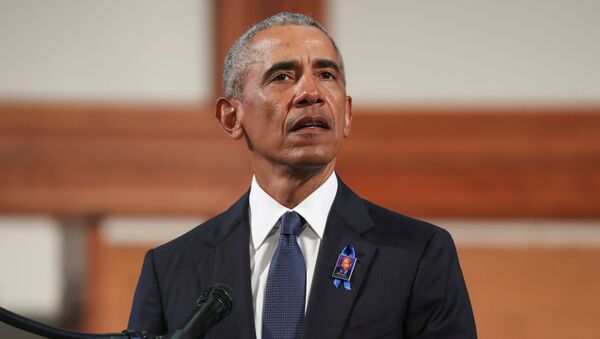 Former U.S. President Barack Obama addresses the service during the funeral of late U.S. Congressman John Lewis, a pioneer of the civil rights movement and long-time member of the U.S. House of Representatives who died July 17, at Ebeneezer Baptist Church in Atlanta, Georgia, U.S. July 30, 2020. - Sputnik International