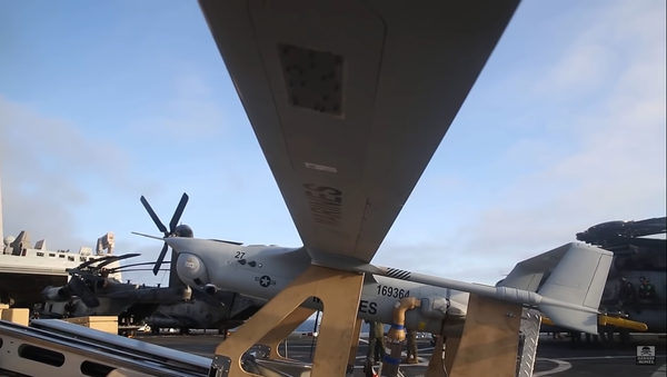 A US Navy RQ-21A Blackjack drone on its launch catapult - Sputnik International