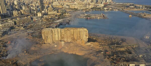 A drone picture shows the scene of an explosion that hit the seaport of Beirut, Lebanon, Wednesday, Aug. 5, 2020. - Sputnik International
