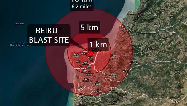 Map by professional cartographer Joanna Merson showing the blast radius from Tuesday's explosions in Beirut. - Sputnik International