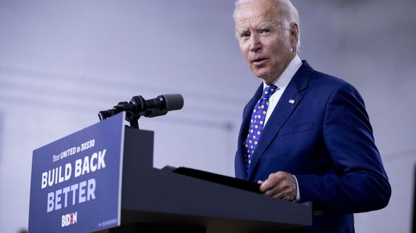 In this July 28, 2020, file photo, Democratic presidential candidate former Vice President Joe Biden speaks at a campaign event at the William Hicks Anderson Community Center in Wilmington, Del. - Sputnik International