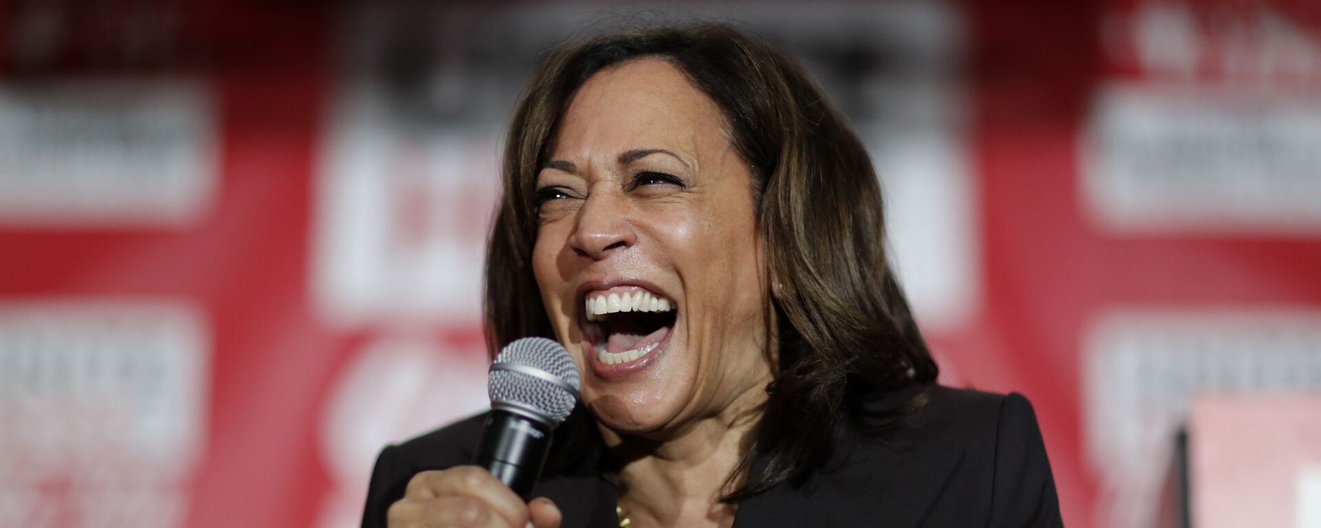 In this Nov. 8, 2019, file photo, then-Democratic presidential candidate Sen. Kamala Harris, D-Calif., reacts as she speaks at a town hall event at the Culinary Workers Union in Las Vegas. Democratic presidential candidate former Vice President Joe Biden has chosen  Harris as his running mate. - Sputnik International, 1920, 27.07.2024