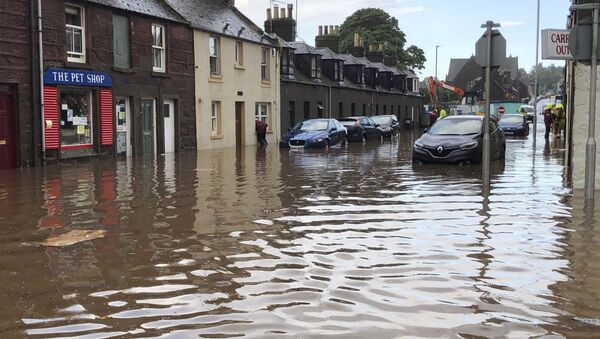 Flooding in Stonehaven, Scotland, Wednesday Aug. 12, 2020, where a nearby train is reported to have derailed - Sputnik International
