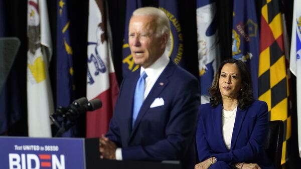 Democratic presidential candidate former Vice President Joe Biden speaks during a campaign event with his running mate Sen. Kamala Harris, D-Calif., at Alexis Dupont High School in Wilmington, Del., Wednesday, Aug. 12, 2020. (AP Photo/Carolyn Kaster) - Sputnik International
