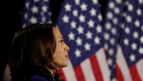 Democratic vice presidential candidate Senator Kamala Harris looks on at a campaign event, on her first joint appearance with presidential candidate and former Vice President Joe Biden after being named by Biden as his running mate, at Alexis Dupont High School in Wilmington, Delaware, U.S., August 12, 2020. - Sputnik International