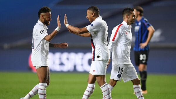 Paris St Germain's Neymar and Kylian Mbappe celebrate after they orchestrated a late comeback to knock out Atalanta. - Sputnik International