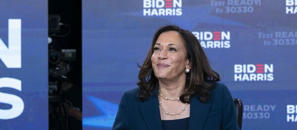 Democratic presidential candidate former Vice President Joe Biden's running mate Sen. Kamala Harris, D-Calif., looks up as she signs required documents for receiving the Democratic nomination for President and Vice President of the United States in Wilmington, Del., Friday, Aug. 14, 2020 - Sputnik International