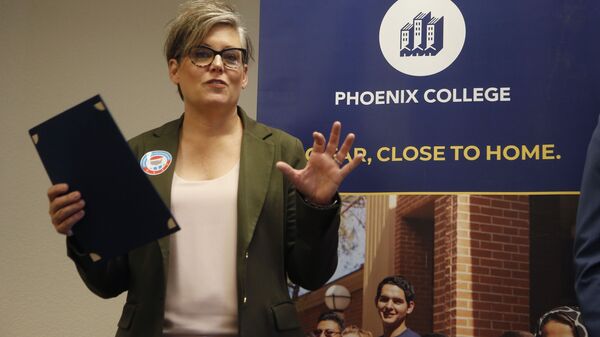 Arizona Secretary of State Katie Hobbs talks about voter registration at Phoenix College on National Voter Registration Day Tuesday, Sept. 24, 2019, in Phoenix. File photo. - Sputnik International