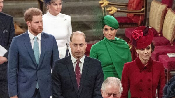 In this Monday, 9 March 2020 file photo, from left, Britain's Prince Harry, Prince William, Meghan, Duchess of Sussex and Kate, Duchess of Cambridge leave the annual Commonwealth Service at Westminster Abbey in London. - Sputnik International