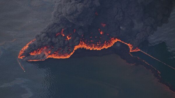 Oil is burned on the surface of the Gulf of Mexico a few miles from the site of the Deepwater Horizon disaster Wednesday, June 16, 2010 - Sputnik International