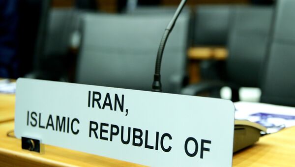 A sign marks the seat of Iran's ambassador to the International Atomic Energy Agency (IAEA) ahead of a board of governors meeting at the IAEA headquarters in Vienna, Austria March 9, 2020. - Sputnik International