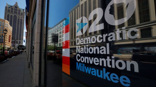 A sign advertises the Democratic National Convention (DNC), which will be a largely virtual event due to the coronavirus disease (COVID-19) outbreak, in Milwaukee, Wisconsin, U.S., August 16, 2020 - Sputnik International