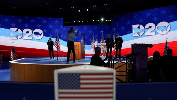 The stage is set up for Democratic vice president nominee Kamala Harris in Wilmington, Delaware - Sputnik International