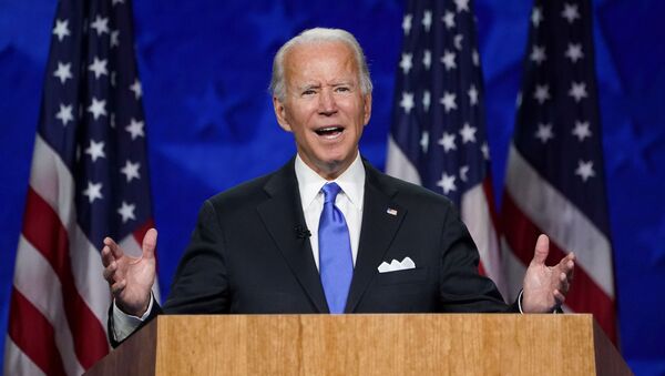 Former U.S. Vice President Joe Biden accepts the 2020 Democratic presidential nomination during a speech delivered for the largely virtual 2020 Democratic National Convention from the Chase Center in Wilmington, Delaware, U.S., August 20, 2020. - Sputnik International