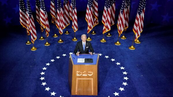 Former U.S. Vice President Joe Biden accepts the 2020 Democratic presidential nomination during a speech delivered for the largely virtual 2020 Democratic National Convention from the Chase Center in Wilmington, Delaware, U.S., August 20, 2020.  - Sputnik International