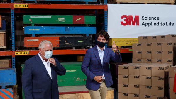 Canada's Prime Minister Justin Trudeau and Ontario Premier Doug Ford at the 3M's plant in Brockville, Ontario - Sputnik International