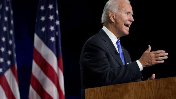 Former US Vice President Joe Biden accepts the 2020 Democratic presidential nomination during a speech delivered for the largely virtual 2020 Democratic National Convention from the Chase Center in Wilmington, Delaware, 20 August 2020. - Sputnik International