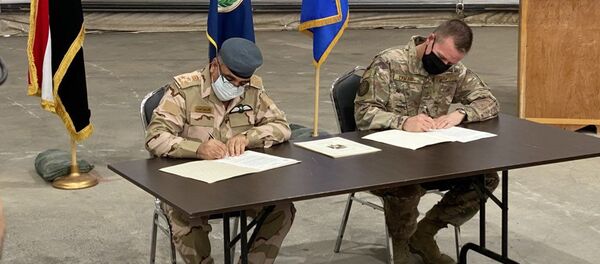 US and Iraqi officials sign agreement on handover of Camp Taji to Iraqi forces. August 23, 2020. US and Iraqi officials sign agreement on handover of Camp Taji to Iraqi forces. August 23, 2020. - Sputnik International