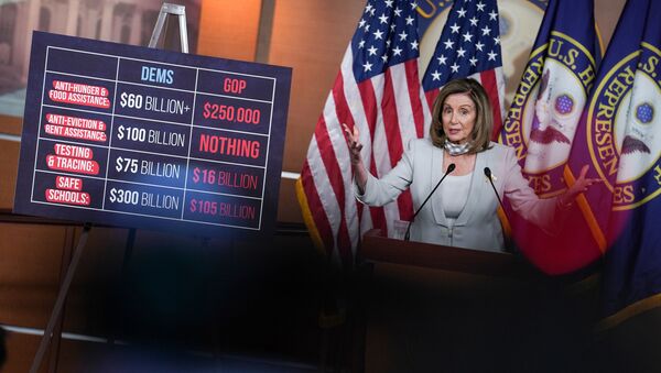 U.S. House Speaker Nancy Pelosi (D-CA) speaks about stalled congressional talks with the Trump administration on the latest coronavirus relief during her weekly news conference on Capitol Hill in Washington, U.S., August 13, 2020.  - Sputnik International