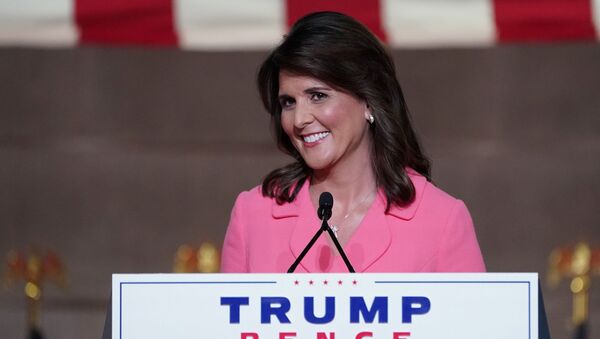 Former US Ambassador to the United Nations Nikki Haley speaks to the largely virtual 2020 Republican National Convention in a live address from Washington, DC, 24 August 2020.   - Sputnik International