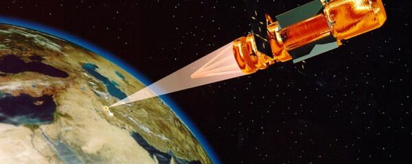 Satellite firing a particle beam onto Earth somewhere near Iran Satellite firing a particle beam onto Earth somewhere near Iran - Sputnik International