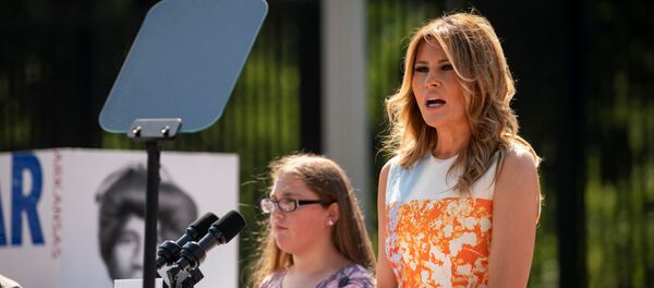 First Lady Melania Trump speaks during an event with young artists who depicted imagery related to the suffrage movement and the 19th Amendment, at the White House in Washington, U.S., August 24, 2020 - Sputnik International