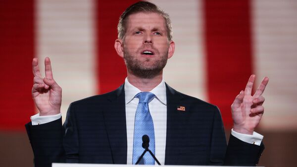 Eric Trump, the son of U.S. President Donald Trump, delivers a pre-recorded speech to the largely virtual Republican National Convention broadcast from the Mellon Auditorium in Washington, U.S., August 25, 2020. - Sputnik International