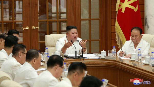 North Korean leader Kim Jong Un attends an enlarged meeting of the Political Bureau of the 7th Central Committee of the Workers' Party of Korea (WPK), in Pyongyang, North Korea, in this image released August 25, 2020 by North Korea's Korean Central News Agency (KCNA)   - Sputnik International