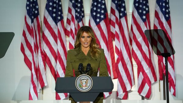 U.S. first lady Melania Trump delivers her live address to the largely virtual 2020 Republican National Convention from the Rose Garden of the White House in Washington, U.S., August 25, 2020 - Sputnik International
