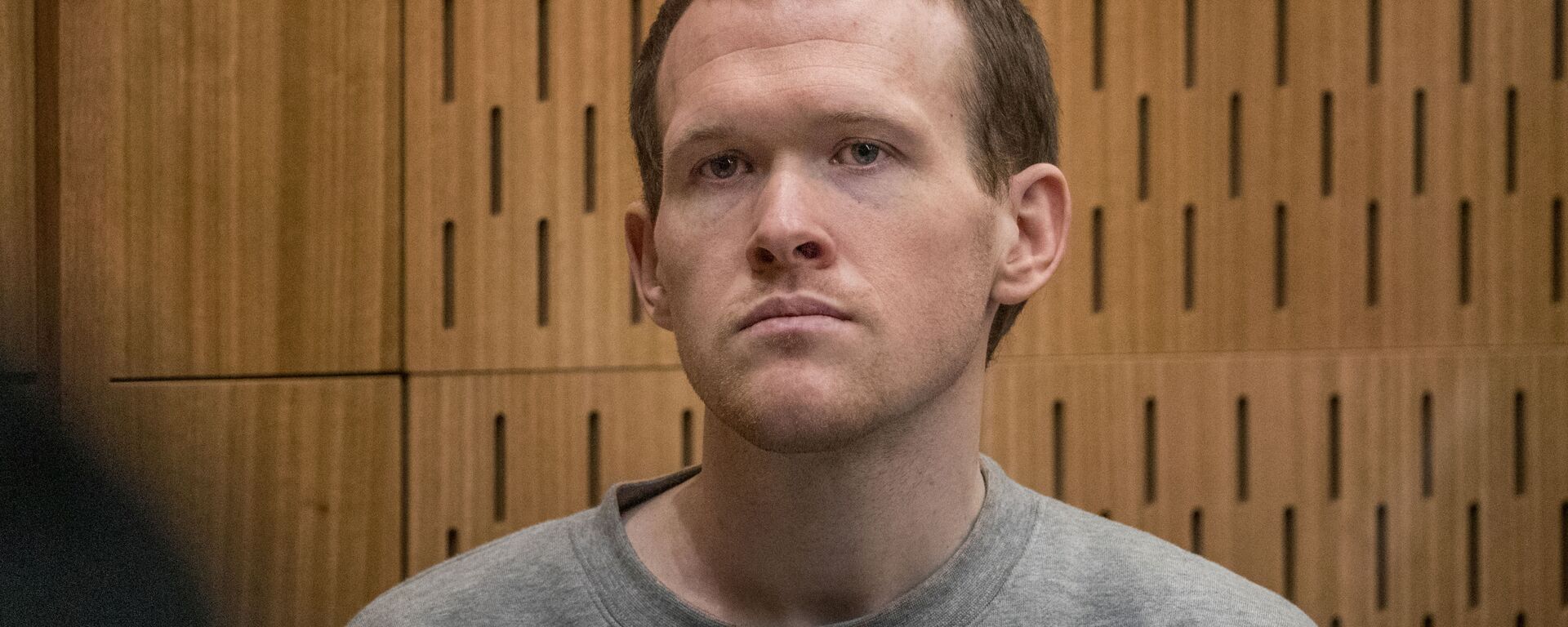 Brenton Tarrant, the gunman who shot and killed worshippers in the Christchurch mosque attacks, listens as Crown prosecutor Mark Zarifeh delivers his submission during Tarrant's sentencing at the High Court in Christchurch, New Zealand, August 27, 2020 - Sputnik International, 1920, 27.08.2020