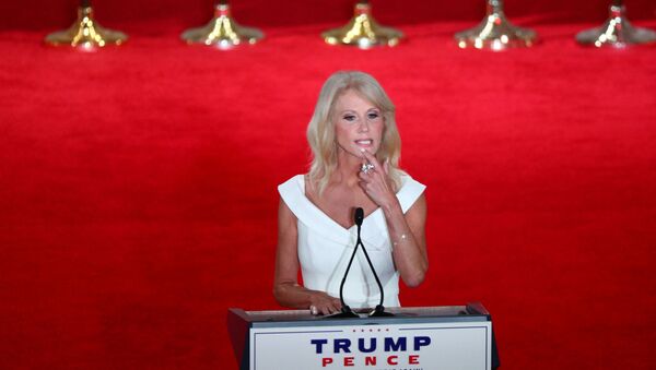 White House counselor Kellyanne Conway looks on before delivering a pre-recorded address to the largely virtual 2020 Republican National Convention from the Mellon Auditorium in Washington, U.S., August 26, 2020 - Sputnik International