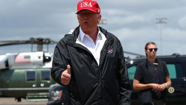 US President Donald Trump arrives at  Chennault International Airport to visit nearby areas damaged by Hurricane Laura in Lake Charles, Louisiana, 29 August 2020 - Sputnik International