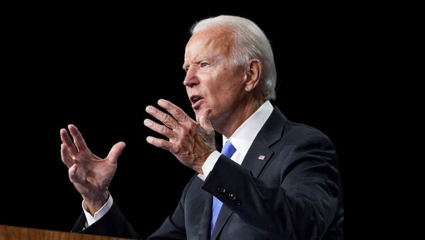 Former U.S. Vice President Joe Biden accepts the 2020 Democratic presidential nomination during a speech delivered for the largely virtual 2020 Democratic National Convention from the Chase Center in Wilmington, Delaware, U.S., August 20, 2020. - Sputnik International