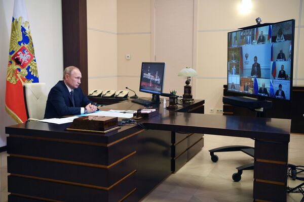 Russian President Vladimir Putin during an online conference with members of the cabinet on 11 August 2020 - Sputnik International