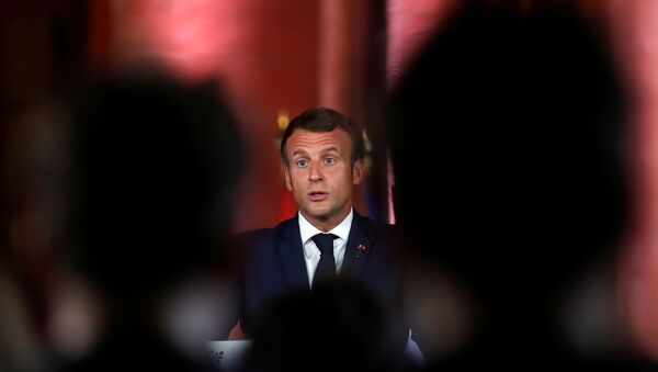 French President Emmanuel Macron speaks during a news conference at the Pine Residence, the official residence of the French ambassador to Lebanon, in Beirut on 1 September 2020. - Sputnik International