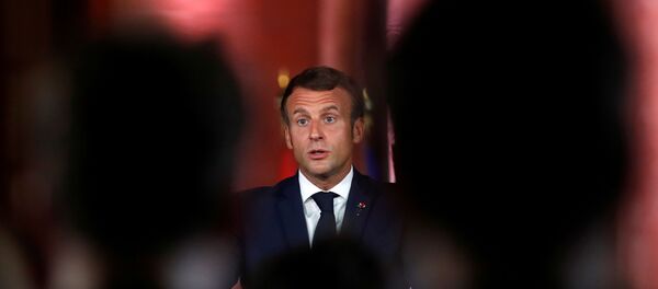 French President Emmanuel Macron speaks during a news conference at the Pine Residence, the official residence of the French ambassador to Lebanon, in Beirut on September 1, 2020. - Sputnik International