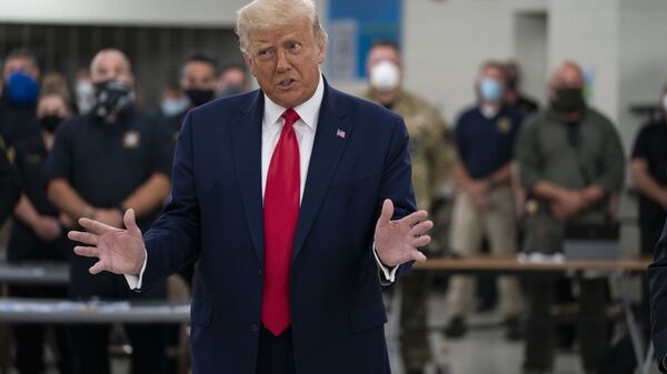 President Donald Trump speaks as he tours an emergency operations center and meets with law enforcement officers at Mary D. Bradford High School, Tuesday, 1 September 2020, in Kenosha, Wis. - Sputnik International
